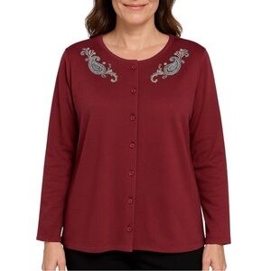 Vintage BonWorth Burgundy Embroidered Paisley Button Up Cardigan Large